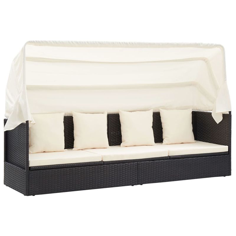 Casa si Gradina - Gradina si terasa - Mobilier exterior - Scaune si sezlonguri gradina - Pat sezlong de gradina cu acoperis, negru, poliratan - Infinity.ro