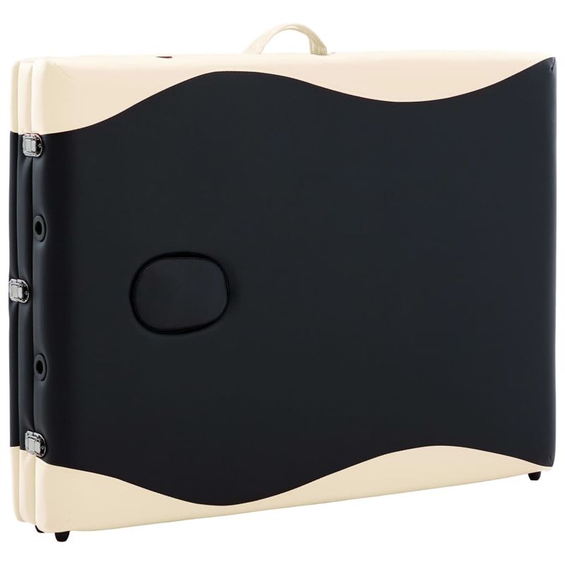 Ingrijire personala si Cosmetice - Sanatate si wellness - Articole wellness - Fotolii de masaj - Masa de masaj pliabila, 3 zone, negru si bej, lemn - Infinity.ro