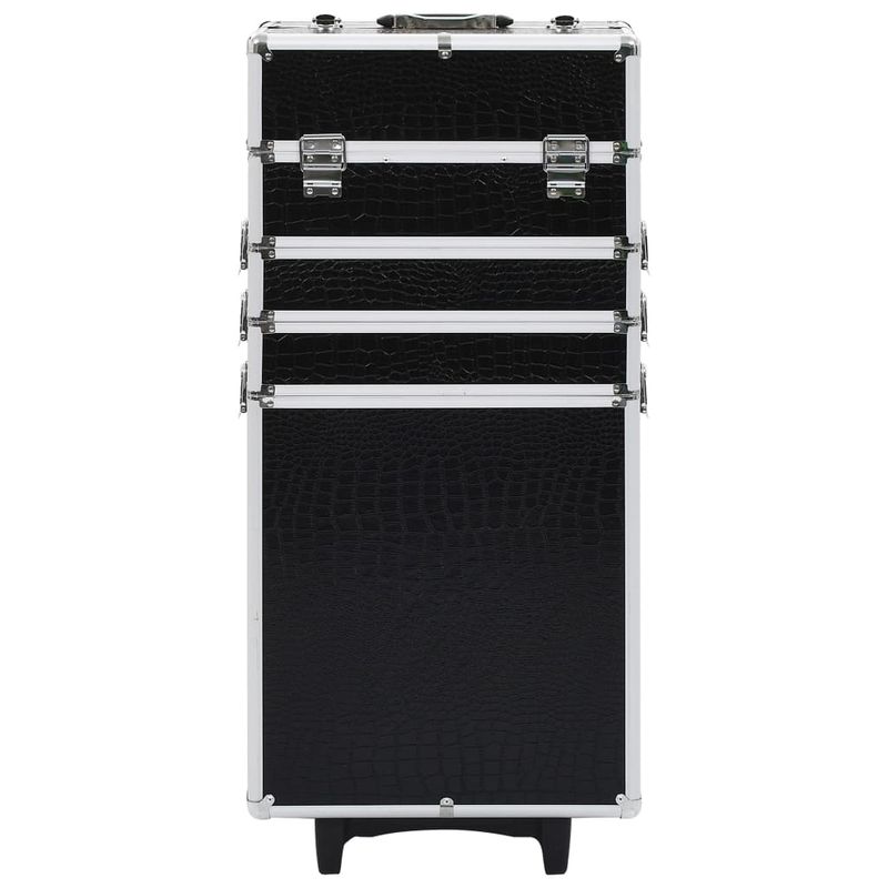 Ingrijire personala si Cosmetice - Machiaj - Portfarduri si genti cosmetice - Troler de cosmetice, model cu crocodil, negru, aluminiu - Infinity.ro