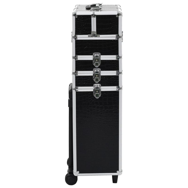 Ingrijire personala si Cosmetice - Machiaj - Portfarduri si genti cosmetice - Troler de cosmetice, model cu crocodil, negru, aluminiu - Infinity.ro