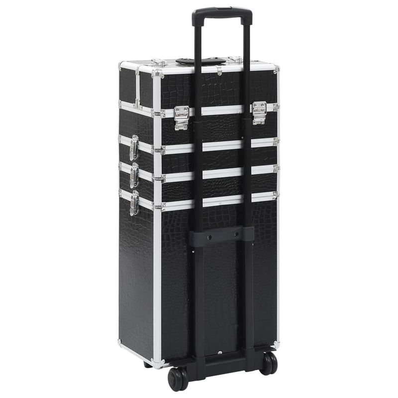 Ingrijire personala si Cosmetice - Machiaj - Portfarduri si genti cosmetice - Troler de cosmetice, model cu crocodil, negru, aluminiu - Infinity.ro