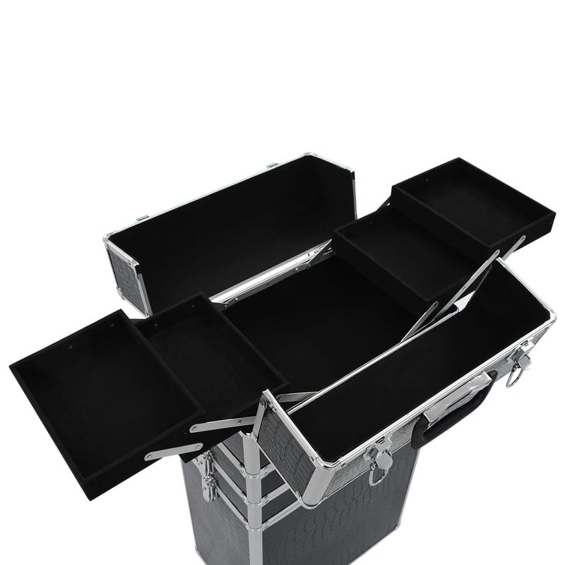 Ingrijire personala si Cosmetice - Machiaj - Portfarduri si genti cosmetice - Troler de cosmetice, model cu crocodil, negru, aluminiu - Infinity.ro
