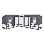 Petshop - Accesorii petshop - Culcusuri si custi - Custi interior si exterior - Cusca de iepuri exterior, spatiu de joaca, gri/alb, lemn de brad - Infinity.ro