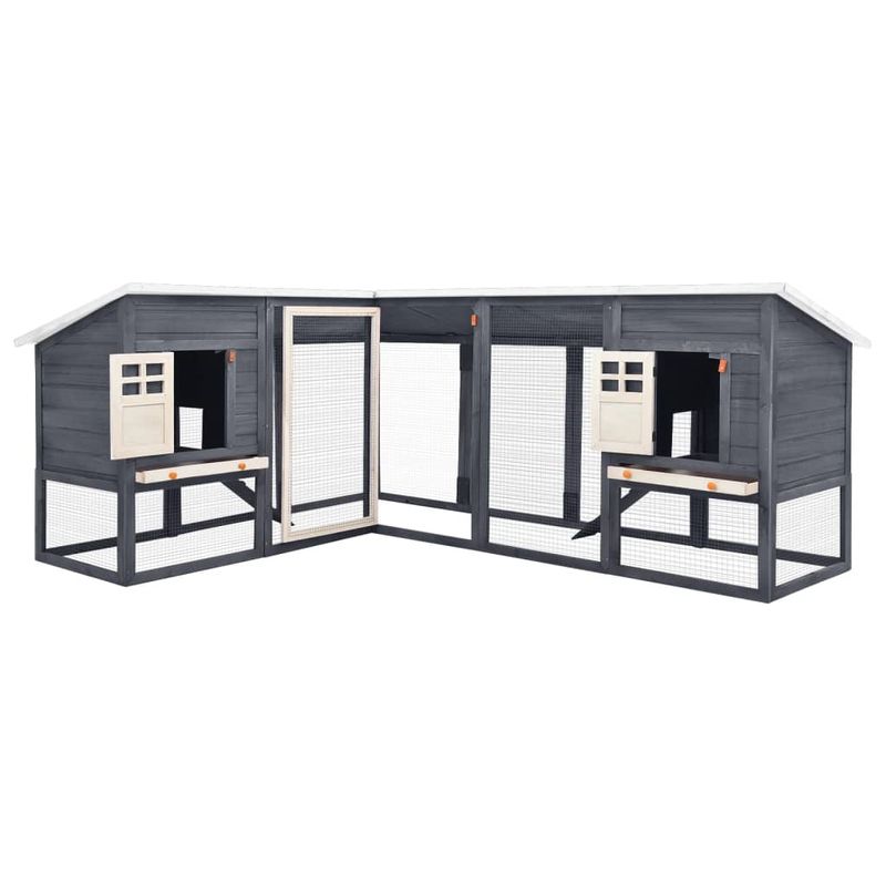 Petshop - Accesorii petshop - Culcusuri si custi - Custi interior si exterior - Cusca de iepuri exterior, spatiu de joaca, gri/alb, lemn de brad - Infinity.ro