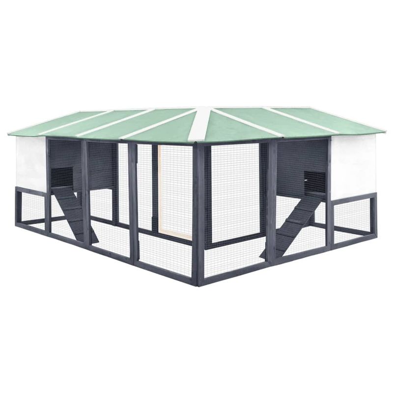 Petshop - Accesorii petshop - Culcusuri si custi - Custi interior si exterior - Cusca de iepuri exterior, spatiu de joaca, gri/alb, lemn de brad - Infinity.ro
