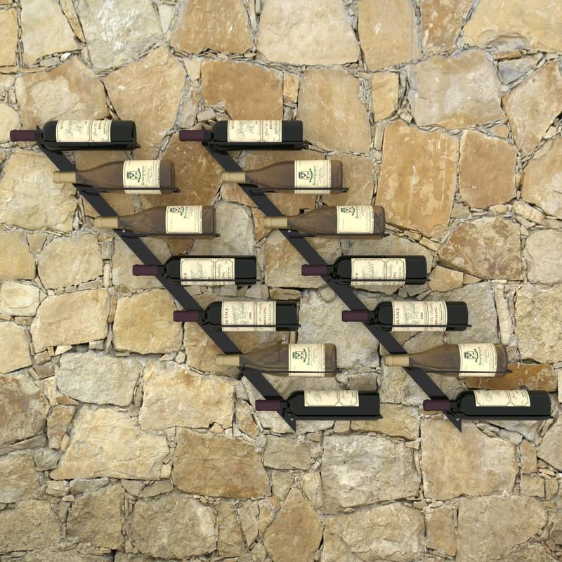 Casa si Gradina - Bucatarie si vesela - Accesorii bar - Suporturi bauturi - Suporturi sticle de vin de perete 14 sticle 2 buc. negru metal - Infinity.ro