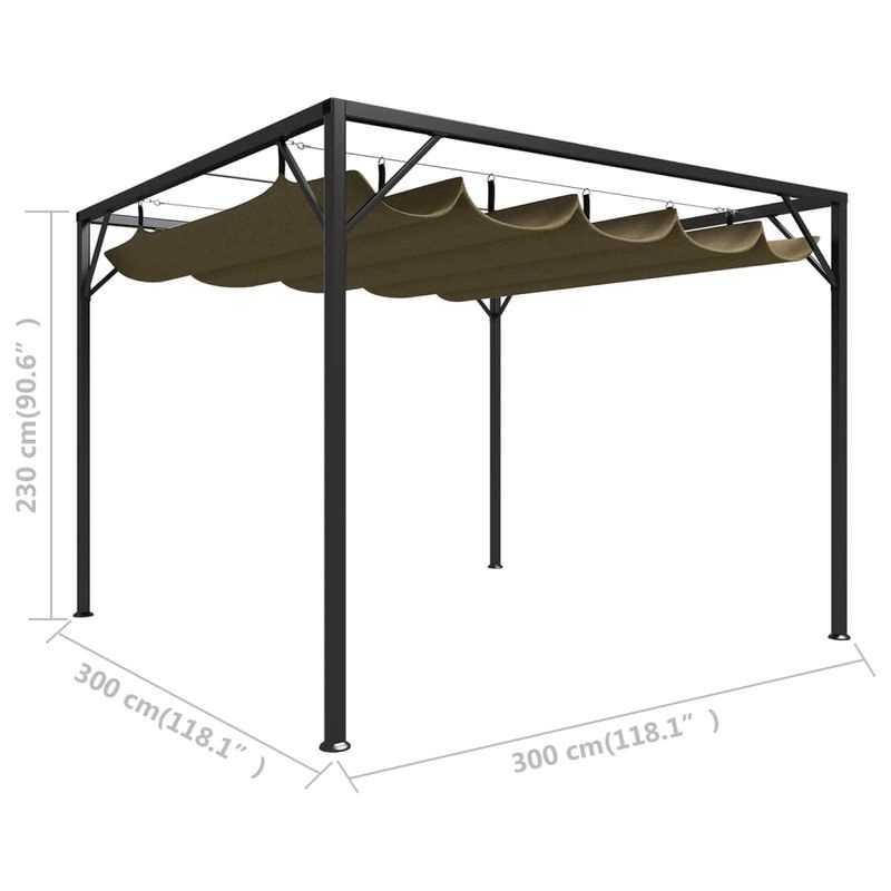 Casa si Gradina - Gradina si terasa - Umbrele si pavilioane - Pavilioane - Foisor de gradina cu acoperis baldachin retractabil, acoperis retractabil gri taupe 3x3 m 180 g/m² - Infinity.ro