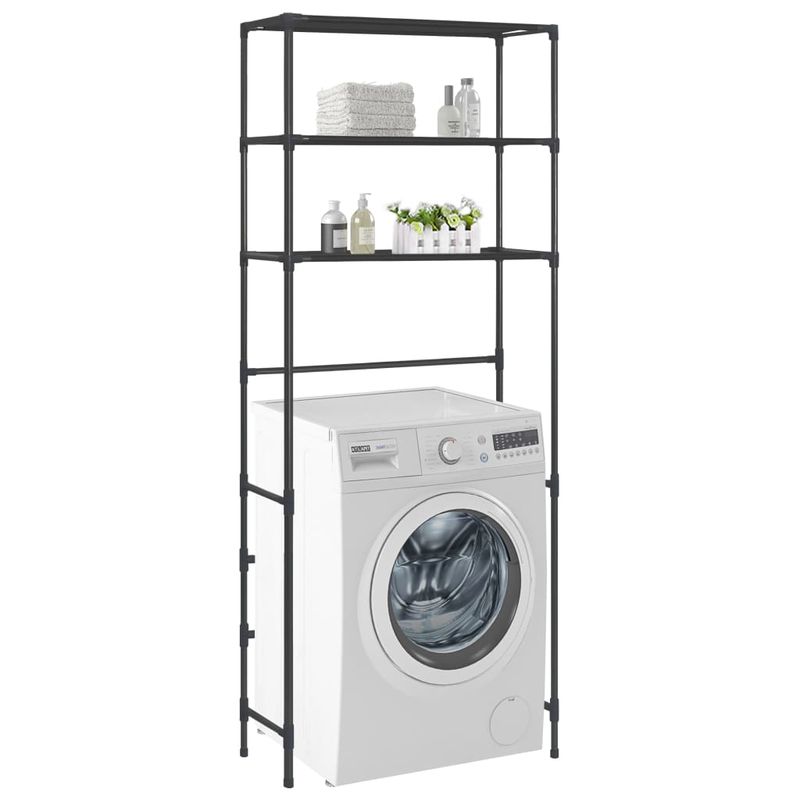 Casa si Gradina - Mobilier - Mobilier baie - Etajere baie - Etajera peste masina de spalat cu 3 polite negru 69x28x169 cm - Infinity.ro