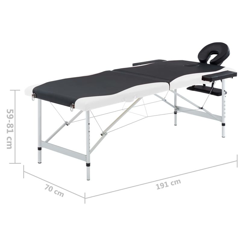 Ingrijire personala si Cosmetice - Sanatate si wellness - Articole wellness - Fotolii de masaj - Masa de masaj pliabila, 2 zone, negru si alb, aluminiu - Infinity.ro