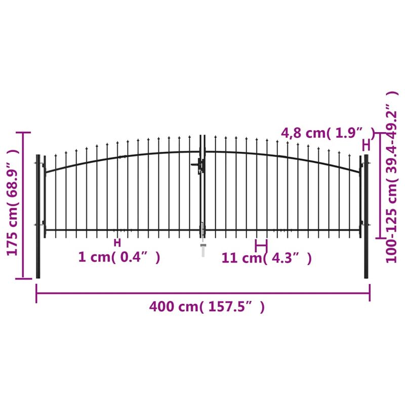 Casa si Gradina - Constructii - Usi interior, exterior si garaj - Usi garaj - Poarta de gard cu usi duble, cu varfuri de sulita, 400 x 175 cm - Infinity.ro