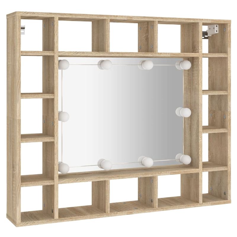 Casa si Gradina - Mobilier - Mobilier baie - Comode baie - Dulap cu oglinda si LED, stejar sonoma, 91x15x76,5 cm - Infinity.ro