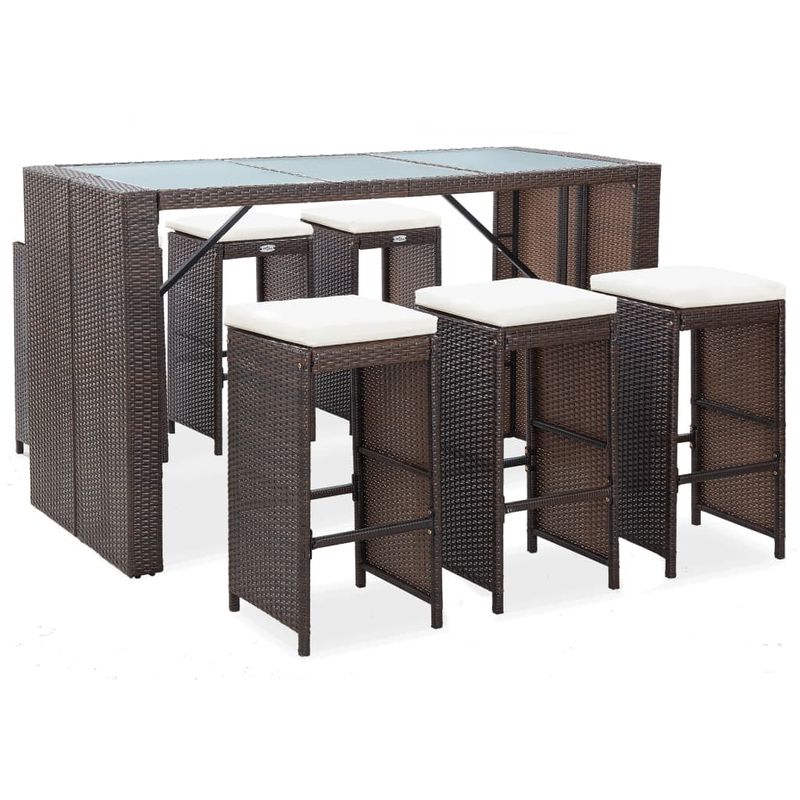 Casa si Gradina - Gradina si terasa - Mobilier exterior - Seturi mobila gradina - Set mobilier bar de gradina cu perne, 7 piese, maro, poliratan - Infinity.ro