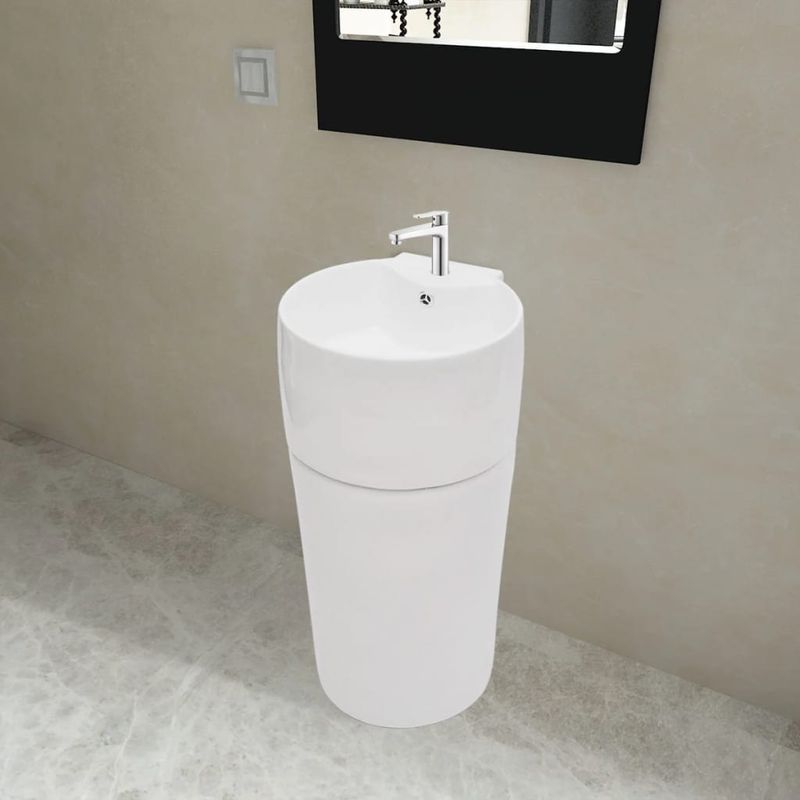 Casa si Gradina - Sanitare - Lavoar baie si accesorii - Lavoare si piedestale - Chiuveta baie cu suport, orificiu robinet/preaplin,rotund,ceramica,alb - Infinity.ro