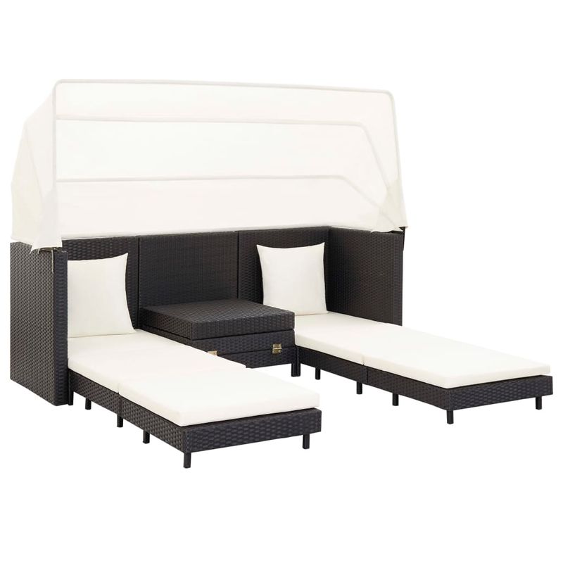 Casa si Gradina - Gradina si terasa - Mobilier exterior - Canapele si fotolii gradina - Canapea extensibila cu 3 locuri, cu acoperis, negru, poliratan - Infinity.ro