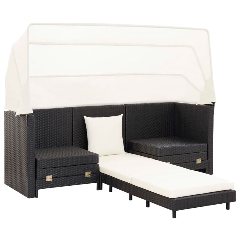 Casa si Gradina - Gradina si terasa - Mobilier exterior - Canapele si fotolii gradina - Canapea extensibila cu 3 locuri, cu acoperis, negru, poliratan - Infinity.ro