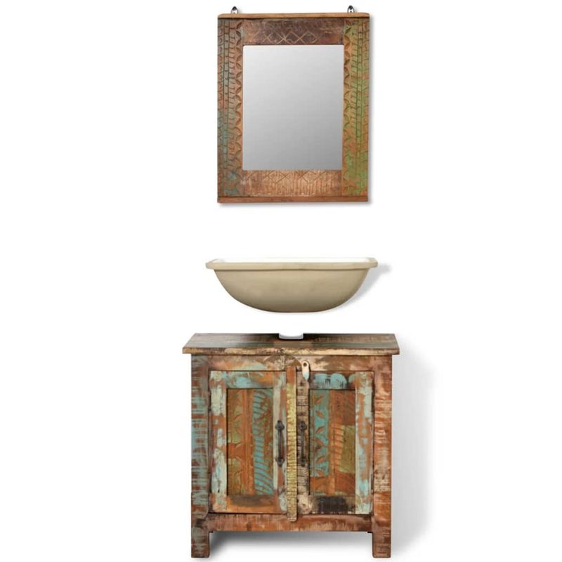 Casa si Gradina - Mobilier - Seturi de mobilier - Seturi baie - Set dulap de baie din lemn masiv reciclat, cu oglinda - Infinity.ro