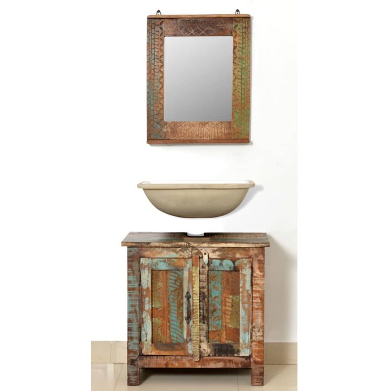 Casa si Gradina - Mobilier - Seturi de mobilier - Seturi baie - Set dulap de baie din lemn masiv reciclat, cu oglinda - Infinity.ro