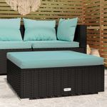 Casa si Gradina - Gradina si terasa - Mobilier exterior - Canapele si fotolii gradina - Taburet de gradina cu pernă, negru și acvamarin, 70x70x30 cm, poliratan - Infinity.ro