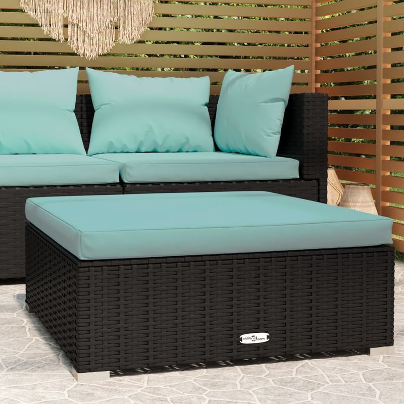 Casa si Gradina - Gradina si terasa - Mobilier exterior - Canapele si fotolii gradina - Taburet de gradina cu pernă, negru și acvamarin, 70x70x30 cm, poliratan - Infinity.ro