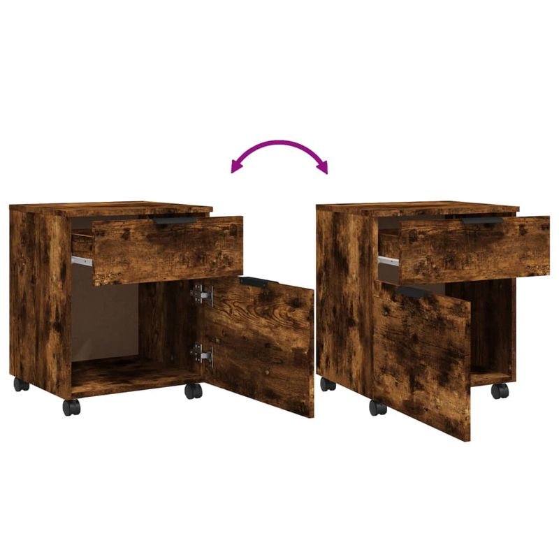 Casa si Gradina - Constructii - Depozitare, transport si protectie - Rafturi, fisete si vestiare - Fiset mobil cu roti, stejar fumuriu, 45x38x54 cm lemn prelucrat - Infinity.ro