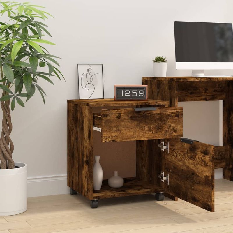 Casa si Gradina - Constructii - Depozitare, transport si protectie - Rafturi, fisete si vestiare - Fiset mobil cu roti, stejar fumuriu, 45x38x54 cm lemn prelucrat - Infinity.ro