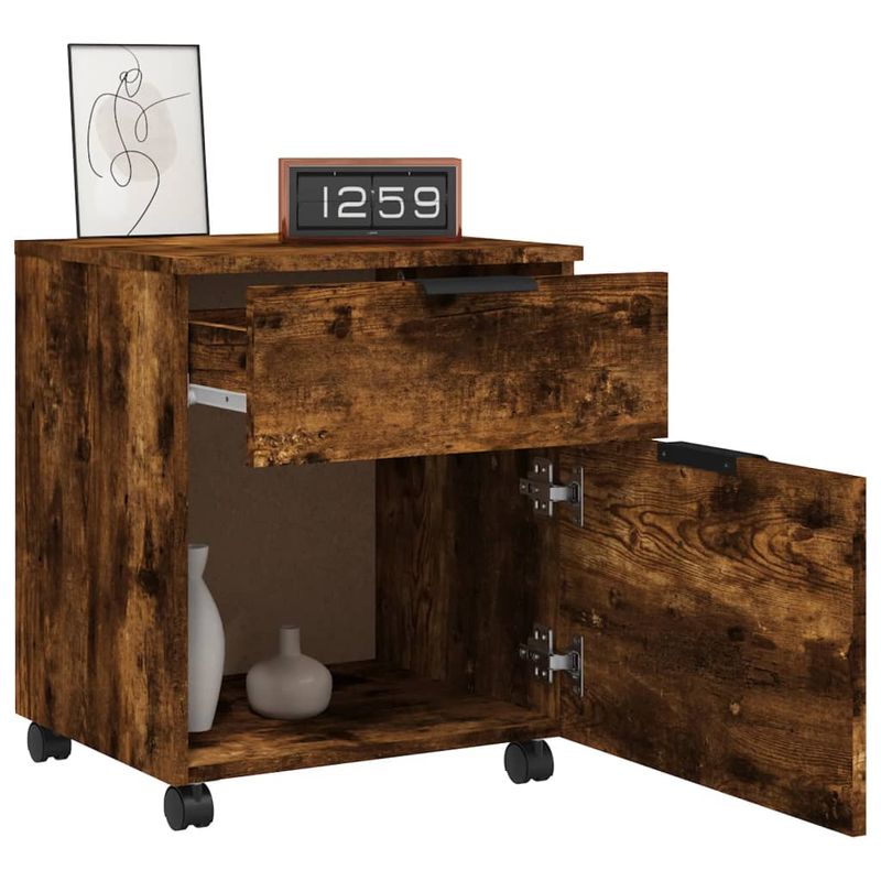 Casa si Gradina - Constructii - Depozitare, transport si protectie - Rafturi, fisete si vestiare - Fiset mobil cu roti, stejar fumuriu, 45x38x54 cm lemn prelucrat - Infinity.ro