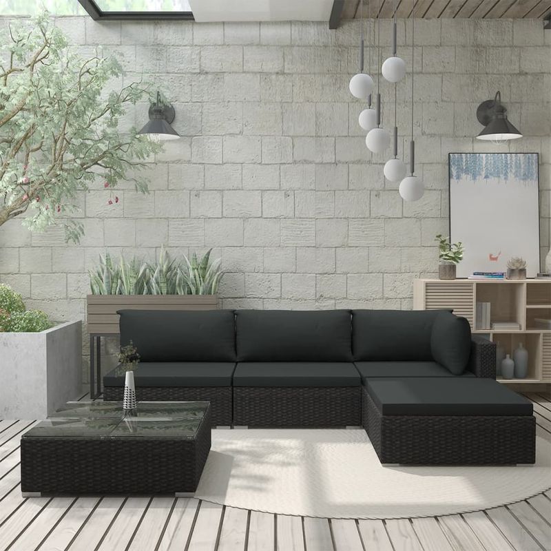 Casa si Gradina - Gradina si terasa - Mobilier exterior - Seturi mobila gradina - Set mobilier de gradina cu perne, 5 piese, negru, poliratan - Infinity.ro
