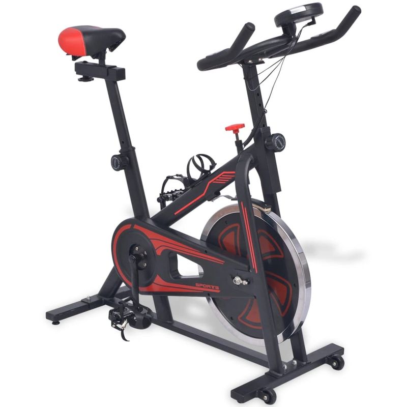 Sport si Outdoor/Fitness/Aparate fitness/Biciclete fitness - Bicicleta antrenament fitness, cu senzor puls, negru si rosu - Infinity.ro