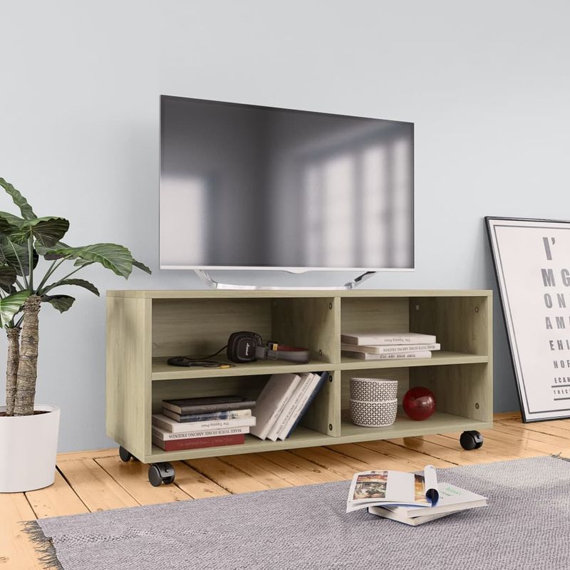 Casa si Gradina - Mobilier - Comode si corpuri - Comode - Comoda TV cu rotile, stejar Sonoma, 90x35x35, PAL - Infinity.ro