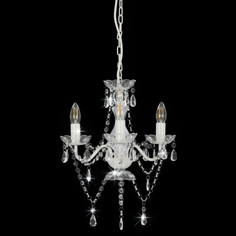 Casa si Gradina - Corpuri si surse de iluminat - Lustre si pendule - Candelabru cu margele, alb, rotund, 3 becuri E14 - Infinity.ro