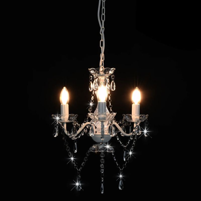 Casa si Gradina - Corpuri si surse de iluminat - Lustre si pendule - Candelabru cu margele, alb, rotund, 3 becuri E14 - Infinity.ro
