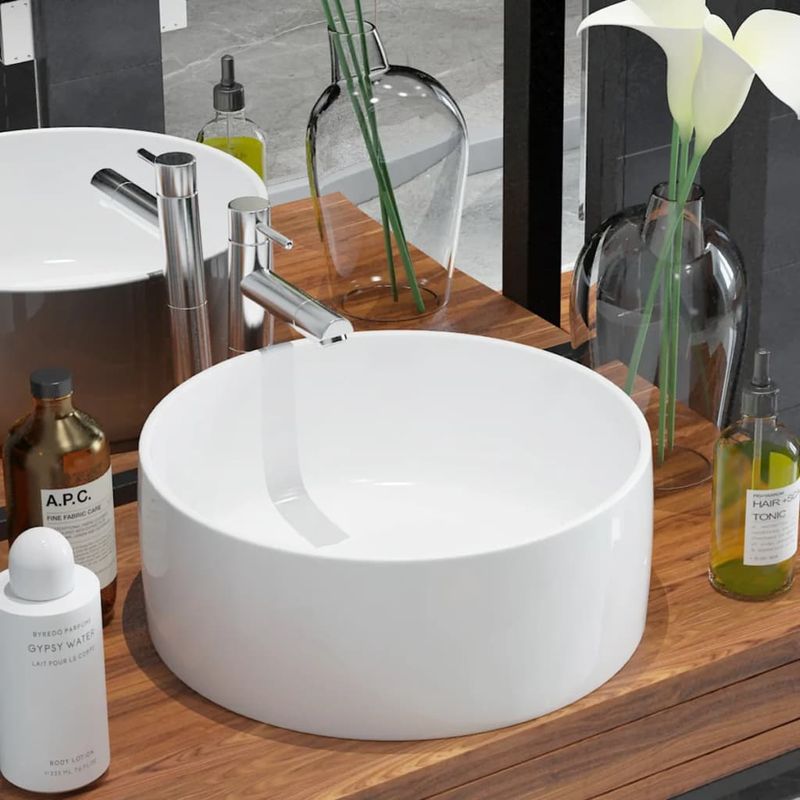 Casa si Gradina - Sanitare - Lavoar baie si accesorii - Lavoare si piedestale - Chiuveta de baie din ceramica, rotunda, 40 x 15 cm, alb - Infinity.ro