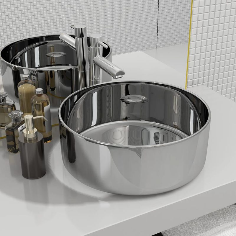 Casa si Gradina - Sanitare - Lavoar baie si accesorii - Lavoare si piedestale - Chiuveta de baie din ceramica, argintiu, 40 x 15 cm, ceramica - Infinity.ro