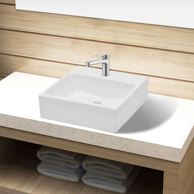 Casa si Gradina - Sanitare - Lavoar baie si accesorii - Lavoare si piedestale - Chiuveta de baie din ceramica cu orificiu pentru robinet, patrat, alb - Infinity.ro