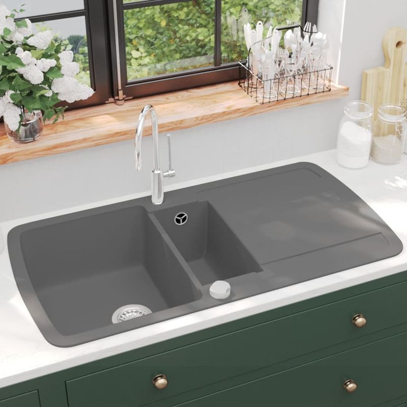 Casa si Gradina - Sanitare - Chiuveta bucatarie si accesorii - Chiuvete bucatarie - Chiuveta de bucatarie din granit cu doua cuve, gri - Infinity.ro