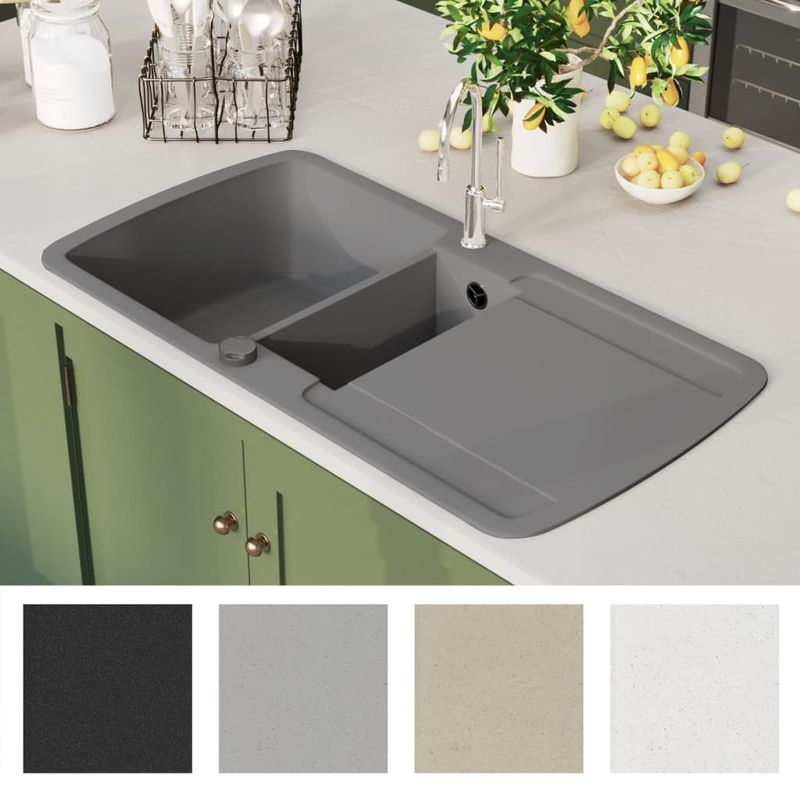 Casa si Gradina - Sanitare - Chiuveta bucatarie si accesorii - Chiuvete bucatarie - Chiuveta de bucatarie din granit cu doua cuve, gri - Infinity.ro