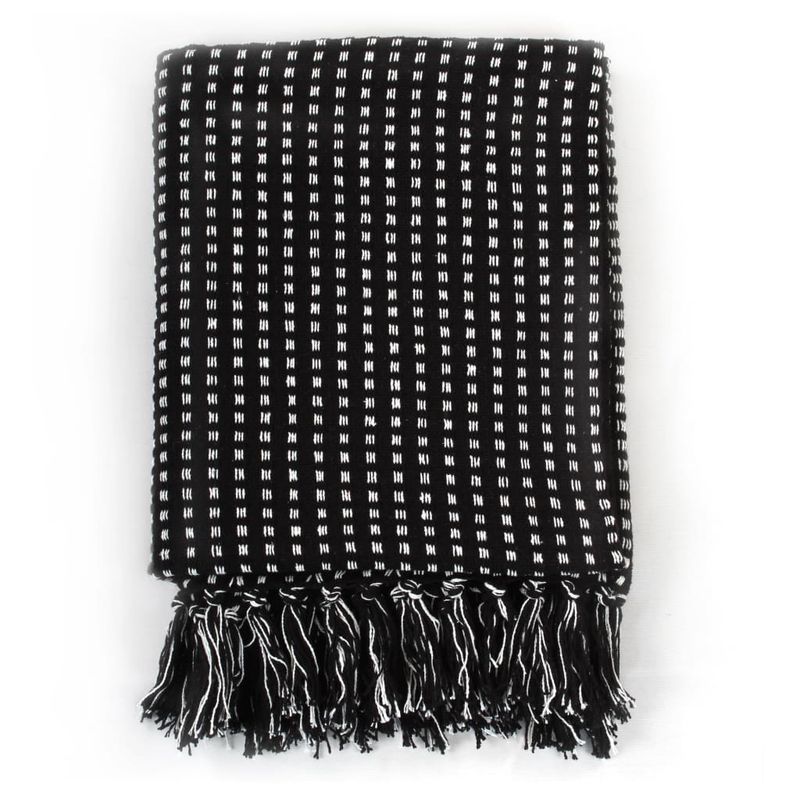 Casa si Gradina - Textile si covoare - Pături și cuverturi - Pături - Patura decorativa model spic, bumbac, 125 x 150 cm, negru - Infinity.ro