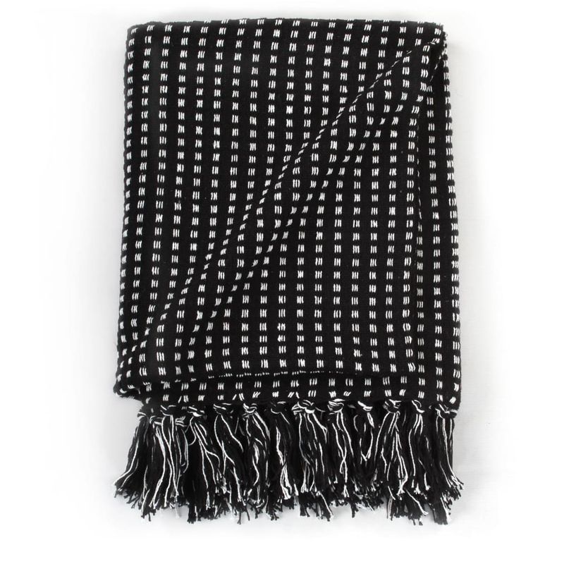 Casa si Gradina - Textile si covoare - Pături și cuverturi - Pături - Patura decorativa model spic, bumbac, 125 x 150 cm, negru - Infinity.ro