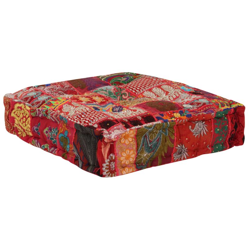 Casa si Gradina - Mobilier - Scaune si fotolii - Fotolii - Fotoliu puf petice, rosu, 50x50x12 cm, bumbac, patrat, manual - Infinity.ro