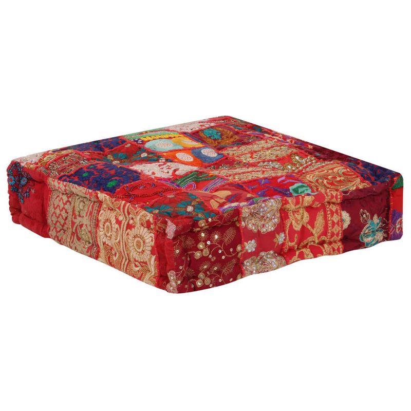 Casa si Gradina - Mobilier - Scaune si fotolii - Fotolii - Fotoliu puf petice, rosu, 50x50x12 cm, bumbac, patrat, manual - Infinity.ro