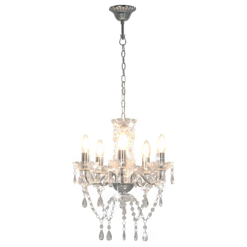 Casa si Gradina - Corpuri si surse de iluminat - Veioze si lampi - Lampi de veghe - Candelabru cu margele de cristal, argintiu, rotund, 5 x E14 - Infinity.ro