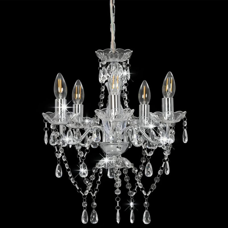 Casa si Gradina - Corpuri si surse de iluminat - Veioze si lampi - Lampi de veghe - Candelabru cu margele de cristal, argintiu, rotund, 5 x E14 - Infinity.ro