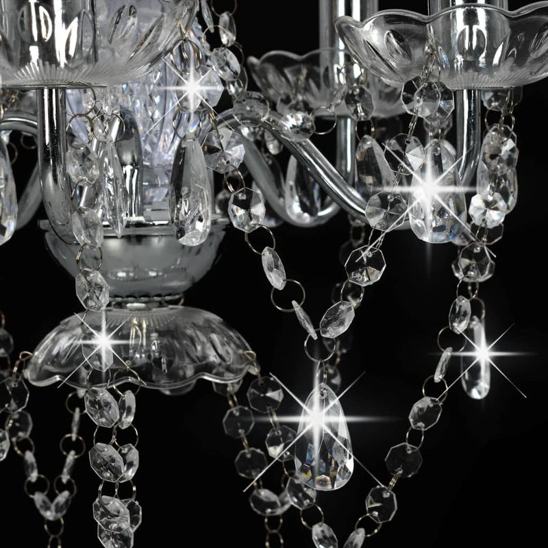 Casa si Gradina - Corpuri si surse de iluminat - Veioze si lampi - Lampi de veghe - Candelabru cu margele de cristal, argintiu, rotund, 5 x E14 - Infinity.ro