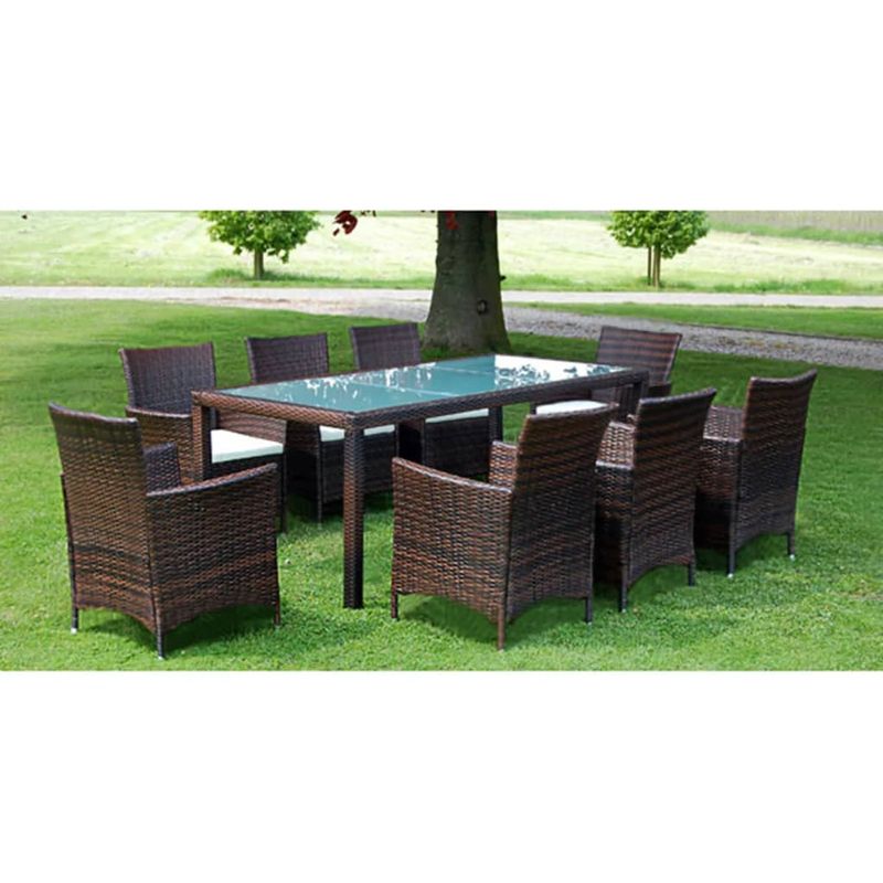 Casa si Gradina - Gradina si terasa - Mobilier exterior - Seturi mobila gradina - Set mobilier de exterior cu perne, 9 piese, maro, poliratan - Infinity.ro