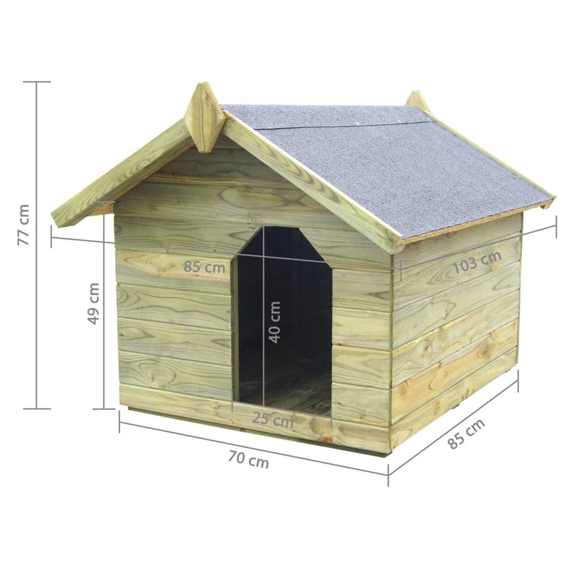 Petshop - Accesorii petshop - Culcusuri si custi - Custi interior si exterior - Cusca de caine gradina, acoperis detasabil, lemn pin tratat, mărime 85x103x77 cm - Infinity.ro