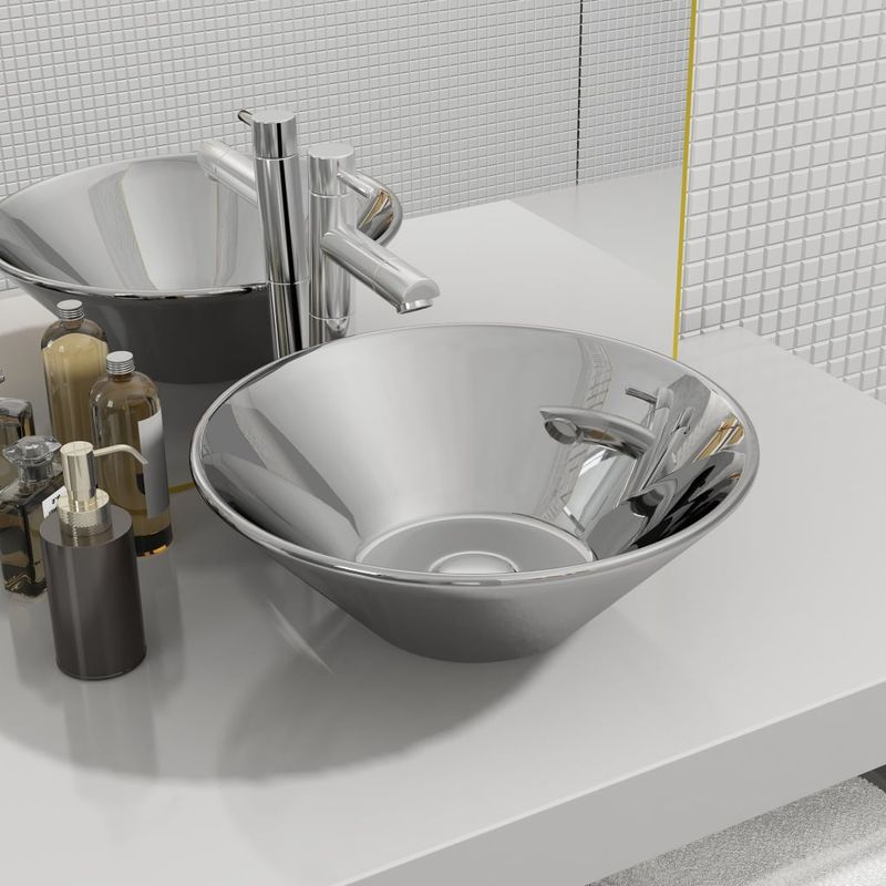 Casa si Gradina - Sanitare - Lavoar baie si accesorii - Lavoare si piedestale - Chiuveta din ceramica de portelan, argintiu, 42 x 14 cm, ceramica - Infinity.ro