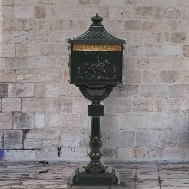 Casa si Gradina - Constructii - Depozitare, transport si protectie - Cutii postale - Cutie postala cu picior, aluminiu, vintage, inoxidabil, verde - Infinity.ro