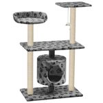 Petshop - Accesorii petshop - Jucarii animale - Ansambluri de joaca - Ansamblu pentru pisici cu stalpi din funie de sisal, stalpi funie sisal, 95 cm imprimeu labute Gri - Infinity.ro