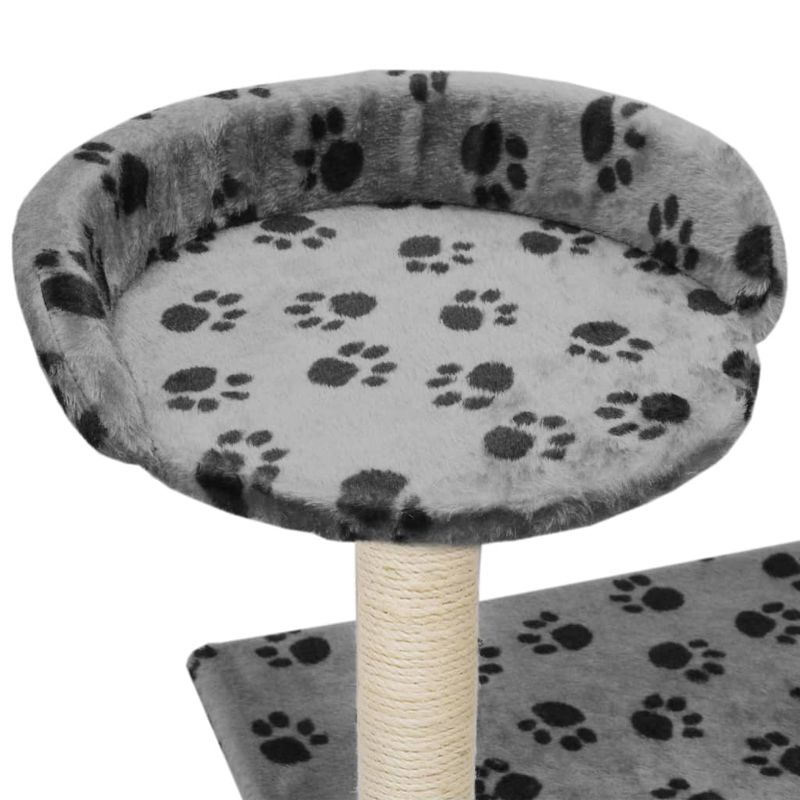Petshop - Accesorii petshop - Jucarii animale - Ansambluri de joaca - Ansamblu pentru pisici cu stalpi din funie de sisal, stalpi funie sisal, 95 cm imprimeu labute Gri - Infinity.ro