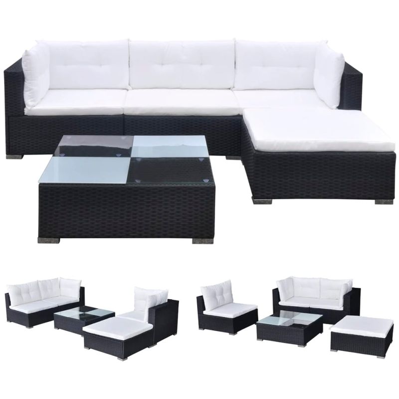 Casa si Gradina/Gradina si terasa/Mobilier exterior/Seturi mobila gradina - Set mobilier de gradina cu perne, 5 piese, negru, poliratan - Infinity.ro